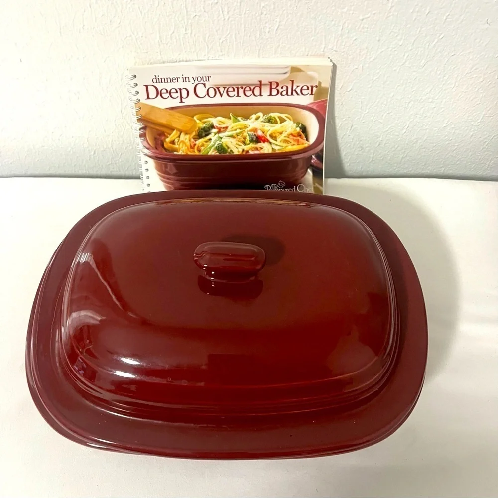 Pampered Chef Cranberry Deep Roaster Covered Baker Stoneware 3.1 Qt USA 5103 EUC